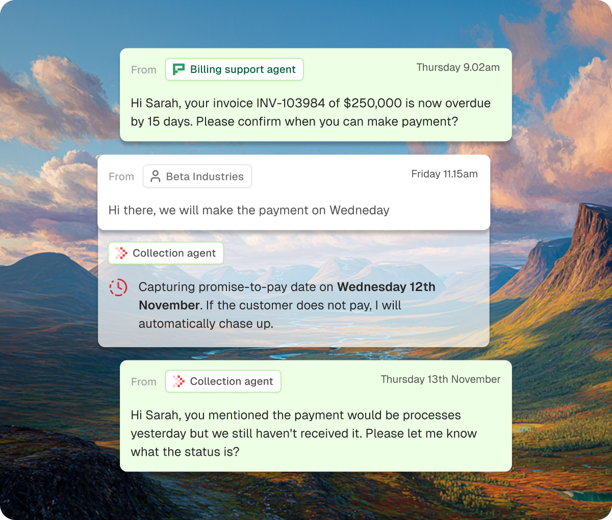 Capture promise-to-pay dates and remittances