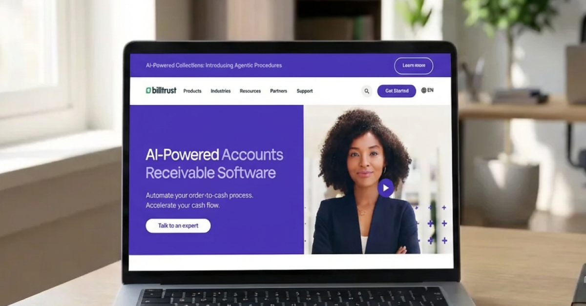 Billtrust homepage showing AI-Powered Accounts Receivable Software