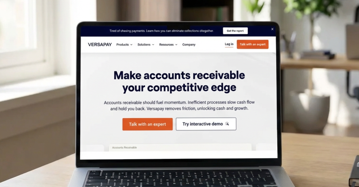 Versapay homepage showing 'Make accounts receivable your competitive edge'